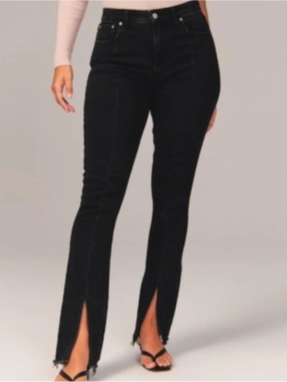 Abercrombie & Fitch Curve Love Womens The Skinny High Rise Black Split Hem 6/28